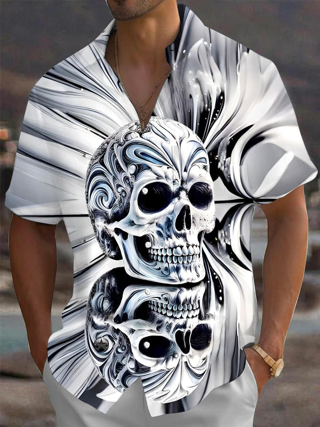 men's skull print shirt front view