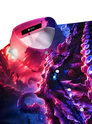 Men's dark octopus half sleeve pocket shirt side view