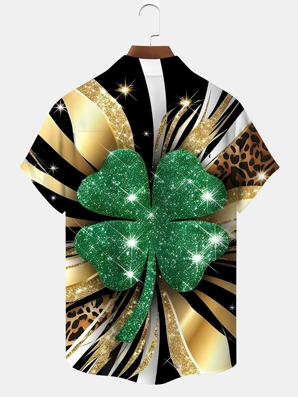 Four-Leaf Clover Men's Pocket Short Sleeve Shirts