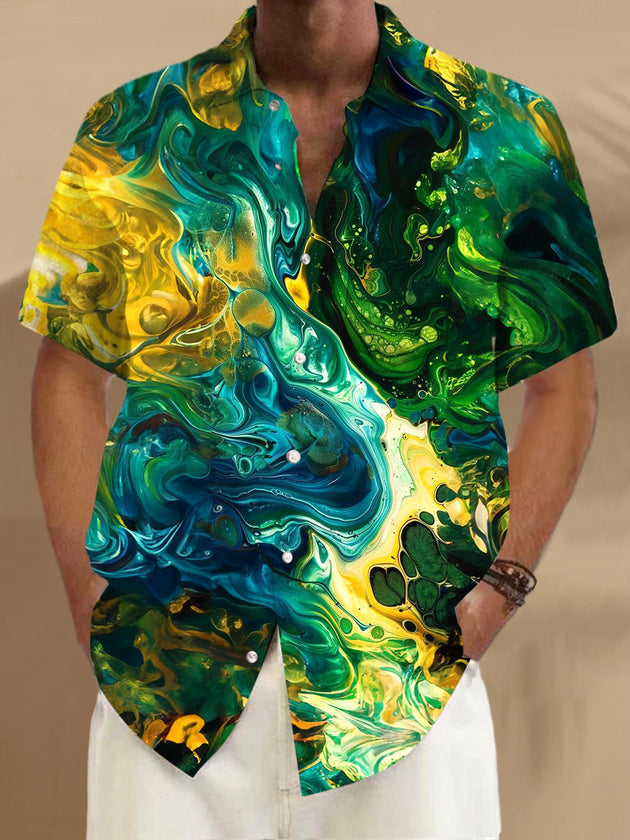 Men's abstract print short sleeve shirt front view