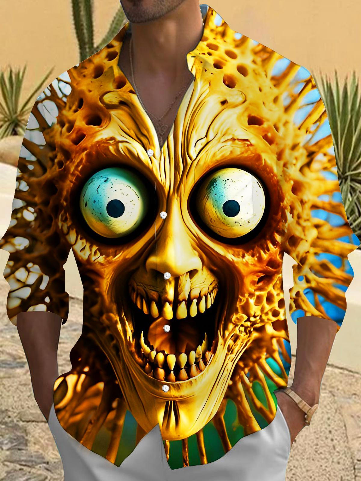 Funny Horror Art Relief Halloween Men's Pocket Long Sleeve Shirts