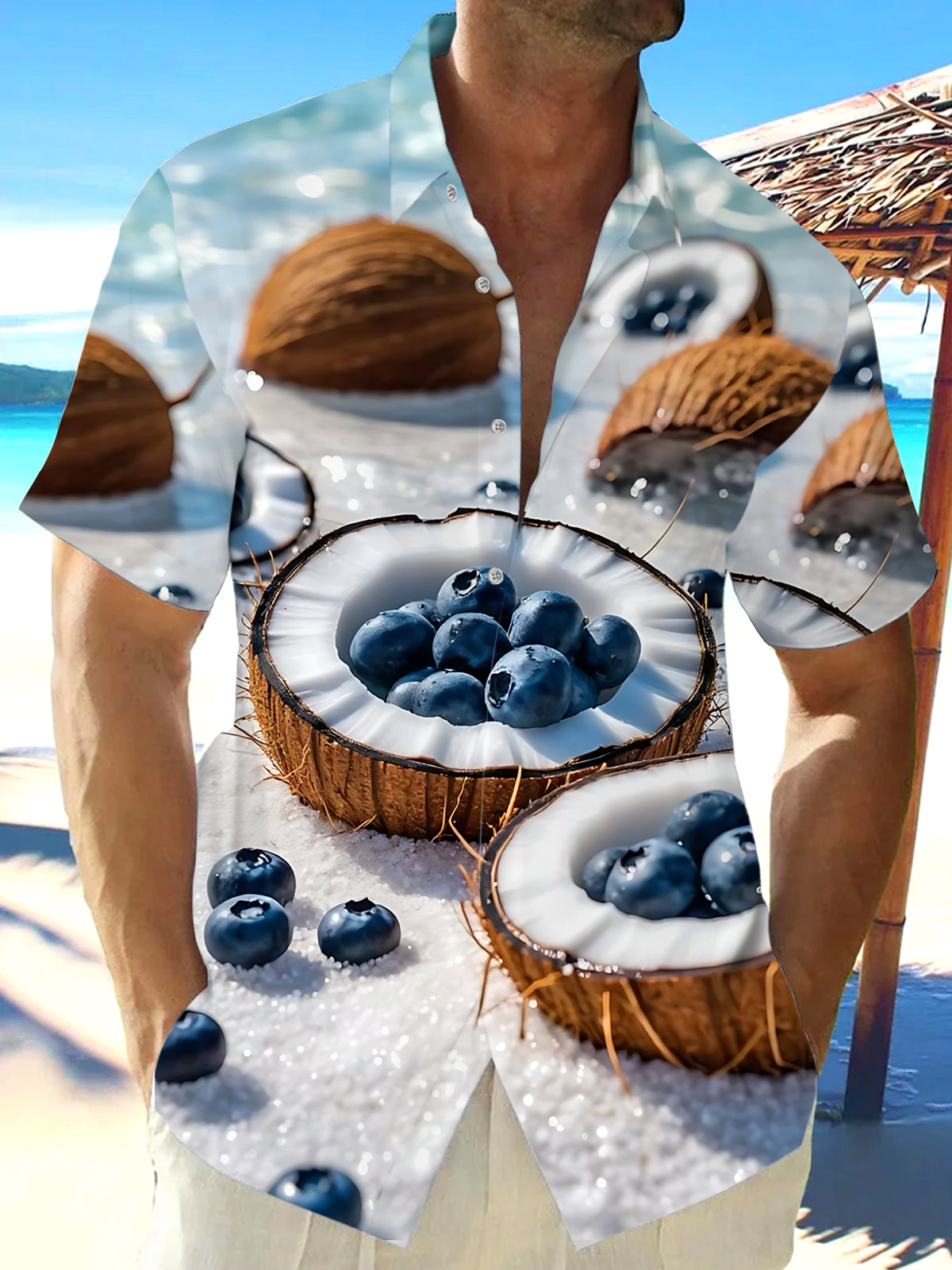 Blueberry Coconut Print Men's Pocket Short Sleeve Shirts