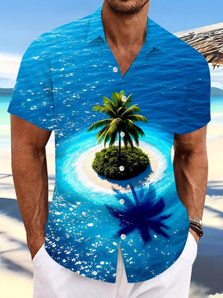 men's Hawaiian shirt front view tropical beach vacation