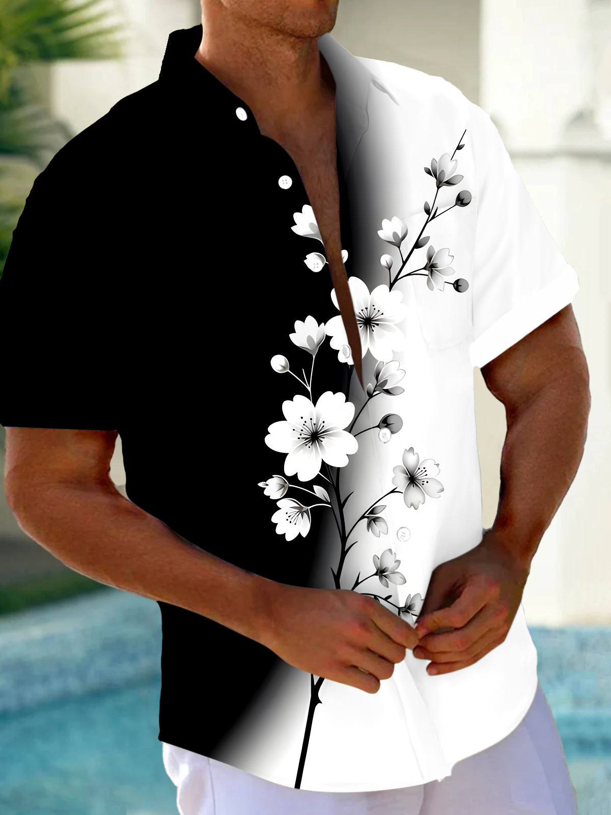 Floral Men's Pocket Short Sleeve Shirts