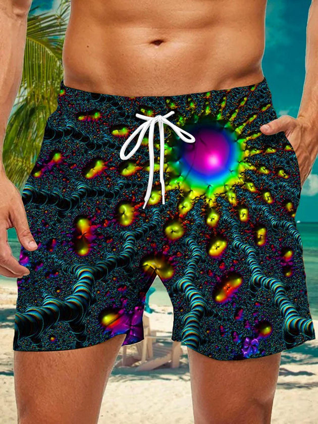 Men's abstract print casual shorts front view