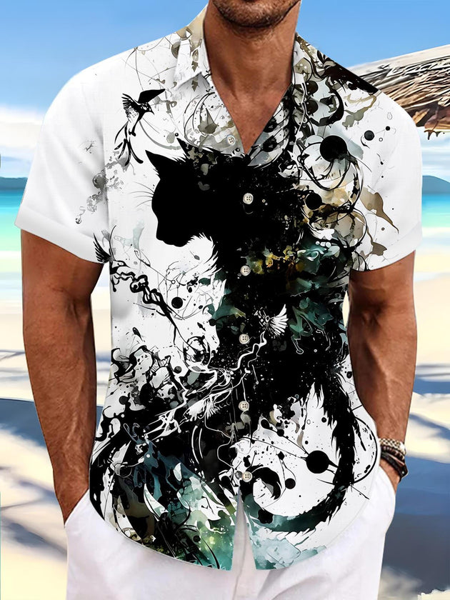 Men's abstract print short sleeve shirt front view