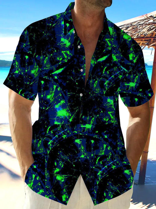 Men's abstract print pocket short sleeve shirt front view