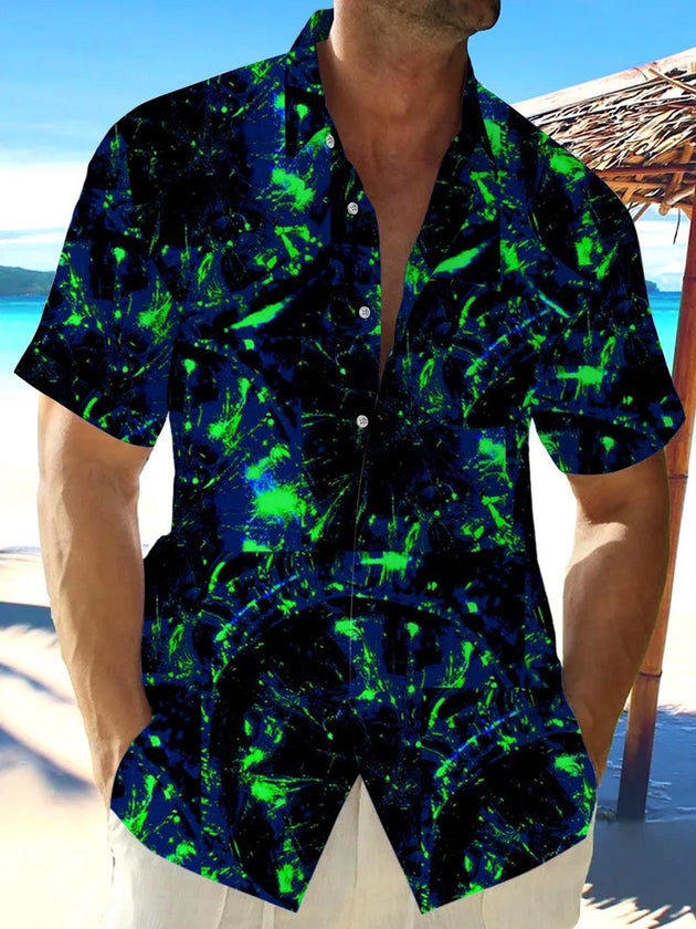 Men's abstract print pocket short sleeve shirt front view