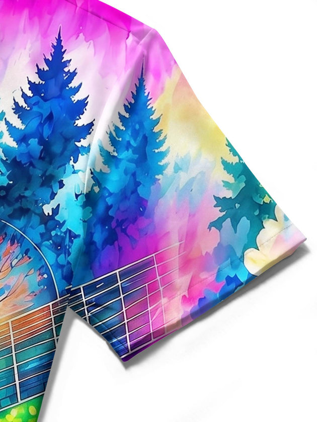 Music Guitar Dancer Watercolor Colorful Floral Women's Short Sleeve Shirts