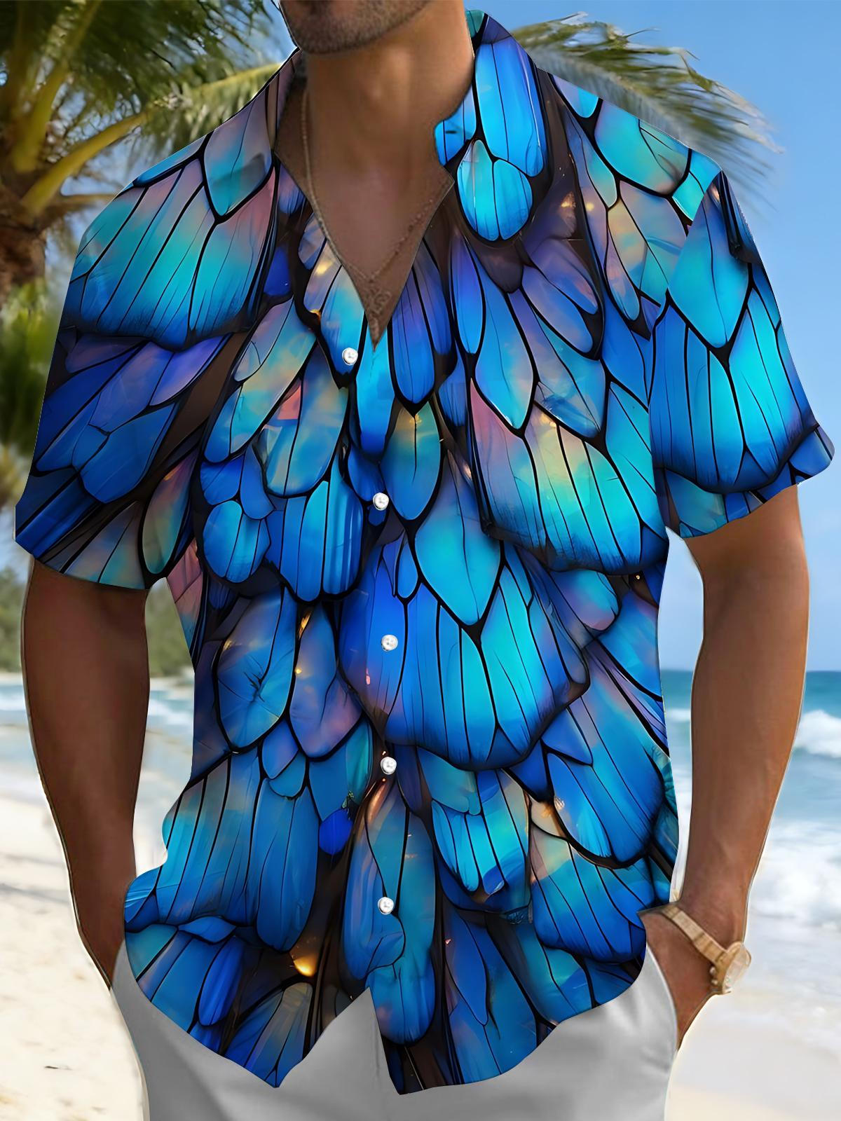 Butterfly Wing Print Men's Pocket Short Sleeve Shirts