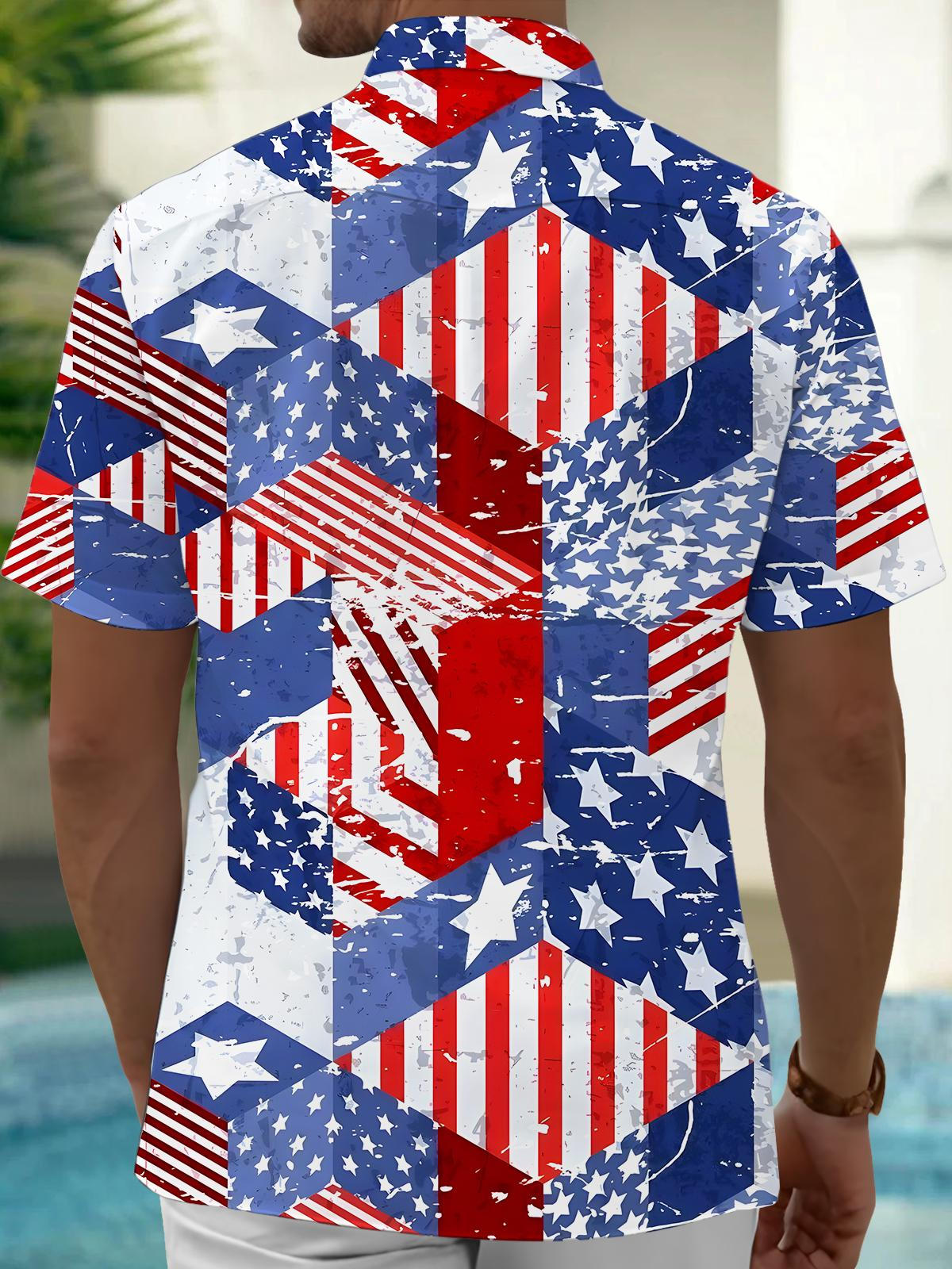 Independence Day American Flag Men's Pocket Short Sleeve Shirts