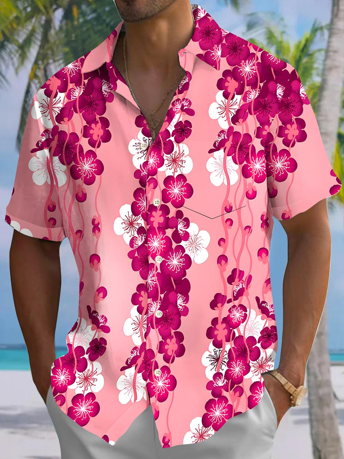 Floral Men's Pocket Short Sleeve Shirts