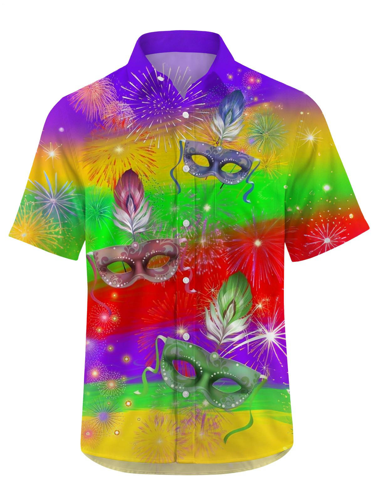 Carnival Gradient Print Men's Pocket Short Sleeve Shirts