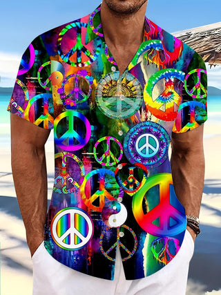 Hippie Peace Logo Print Men's Pocket Short Sleeve Shirts
