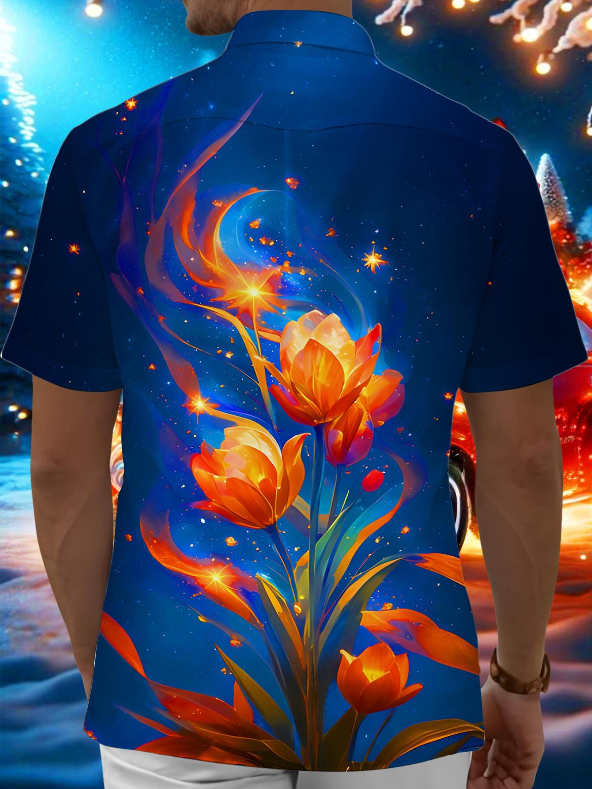 Art Sparkling Flowers Men's Pocket Short Sleeve Shirts