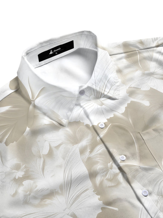 Men's butterfly art print pocket half sleeve shirt side view