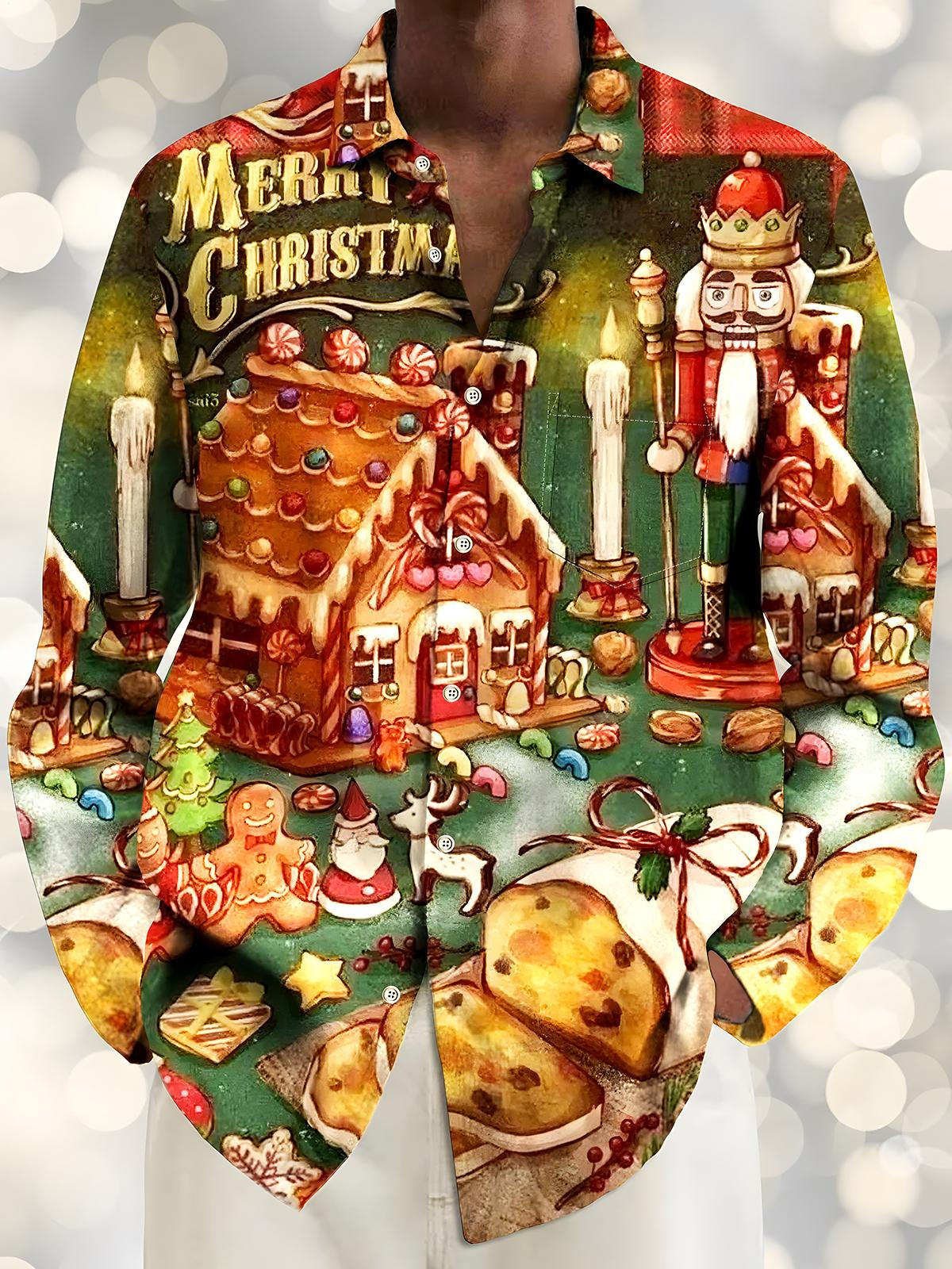 Christmas Biscuit House Men's Pocket Long Sleeve Shirts