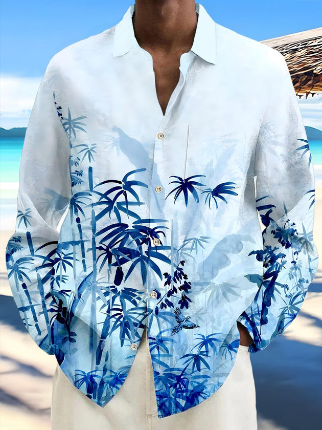Men's bamboo leaf long sleeve pocket shirt front view