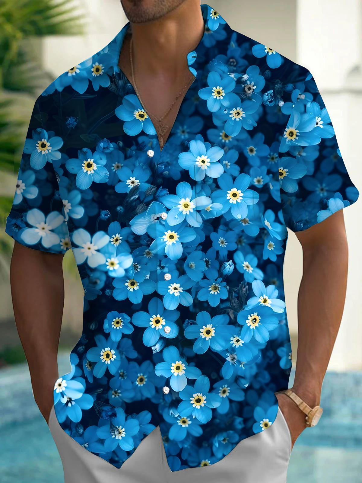 Floral Men's Pocket Short Sleeve Shirts