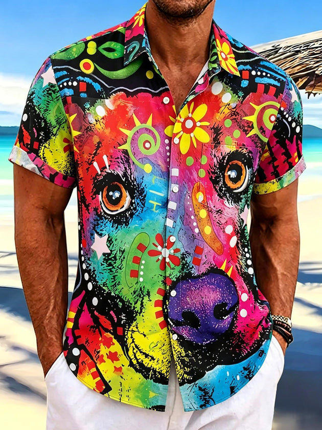 men's colorful Hawaiian shirt front view tropical beach vacation