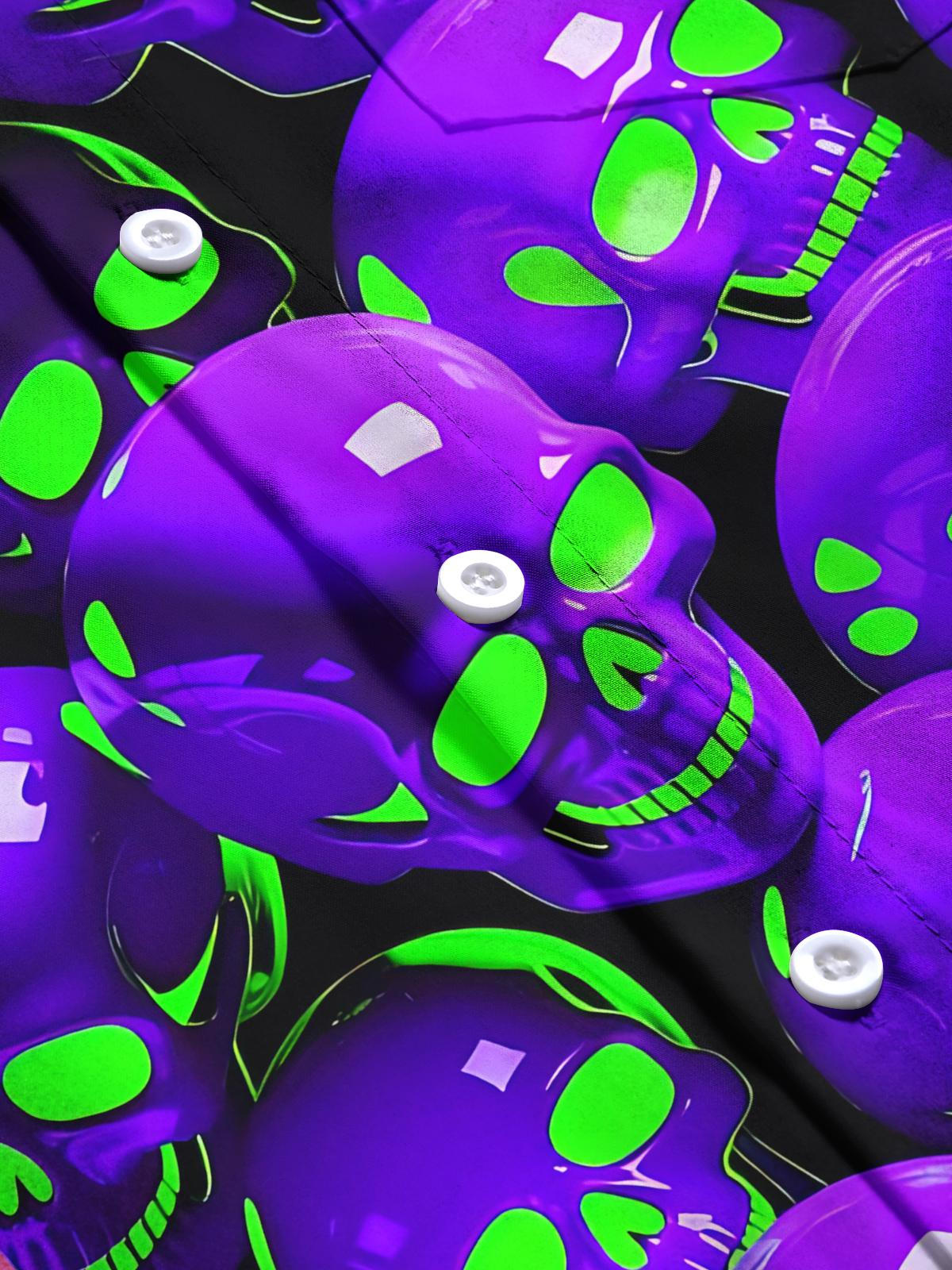 Skull Print Men's Pocket Short Sleeve Shirts