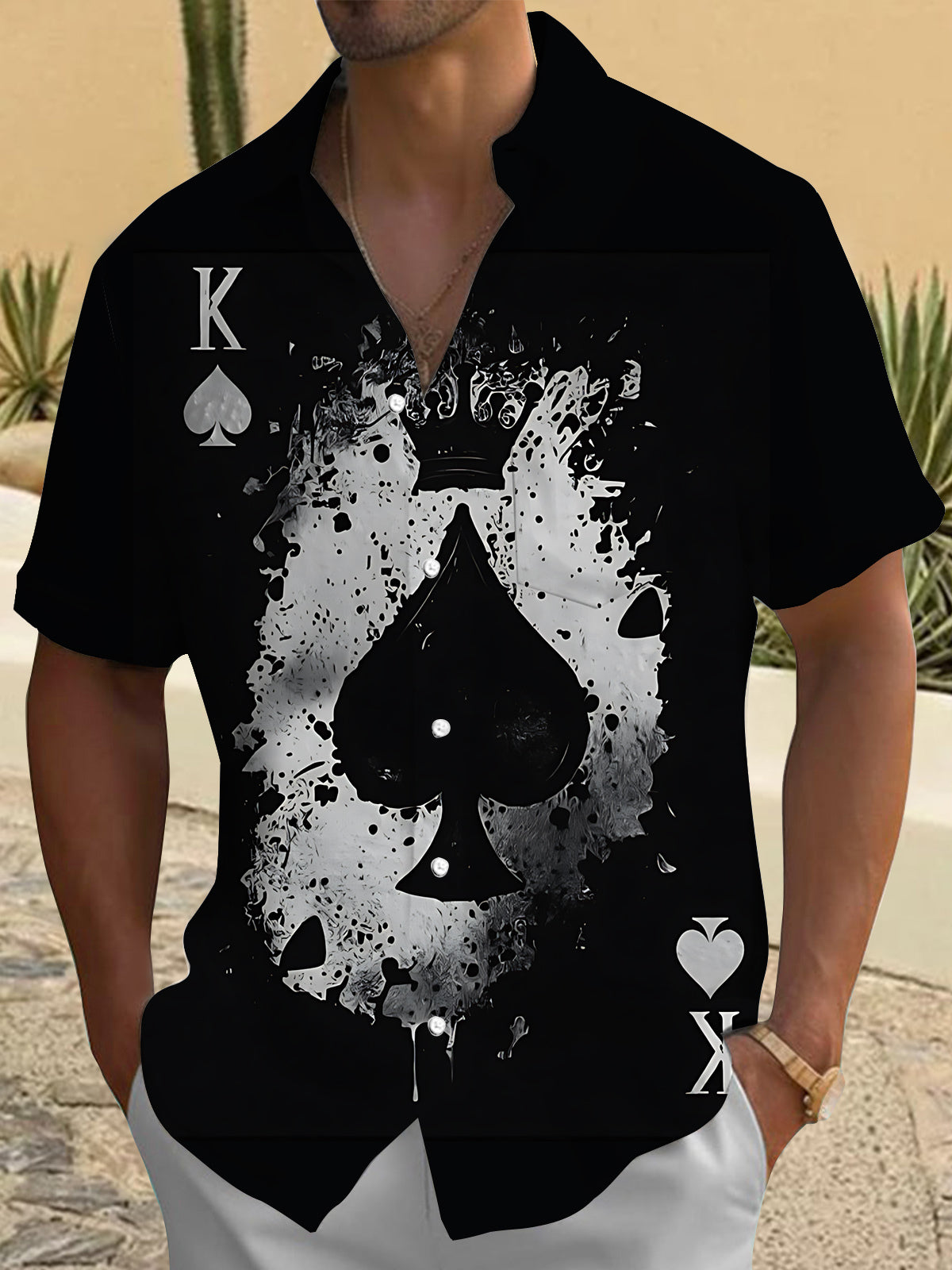 Poker Print Men's Pocket Short Sleeve Shirts