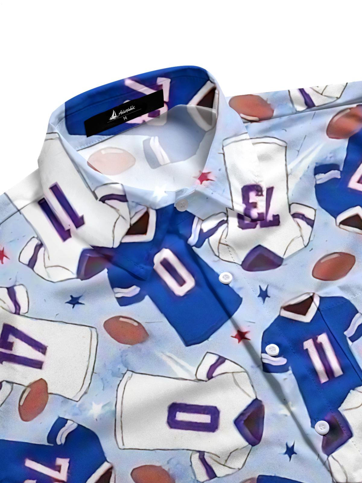 Football Jersey Print Men's Pocket Short Sleeve Shirts