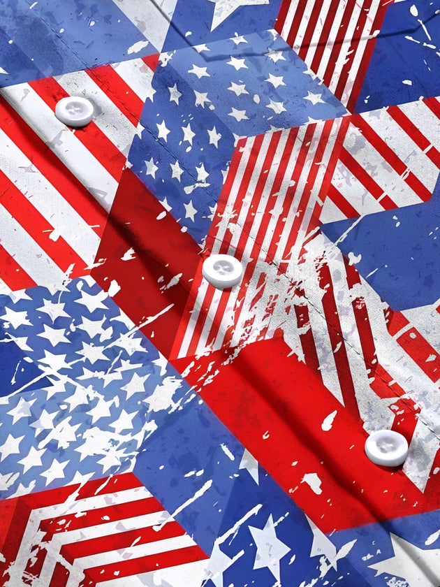 Independence Day American Flag Men's Pocket Short Sleeve Shirts