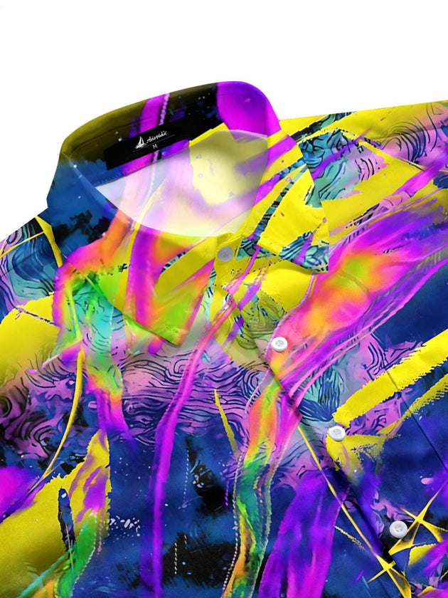 Men's geometric print short sleeve shirt side view