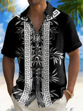 Hawaiian Geometric Floral Print Men's Pocket Short Sleeve Shirts