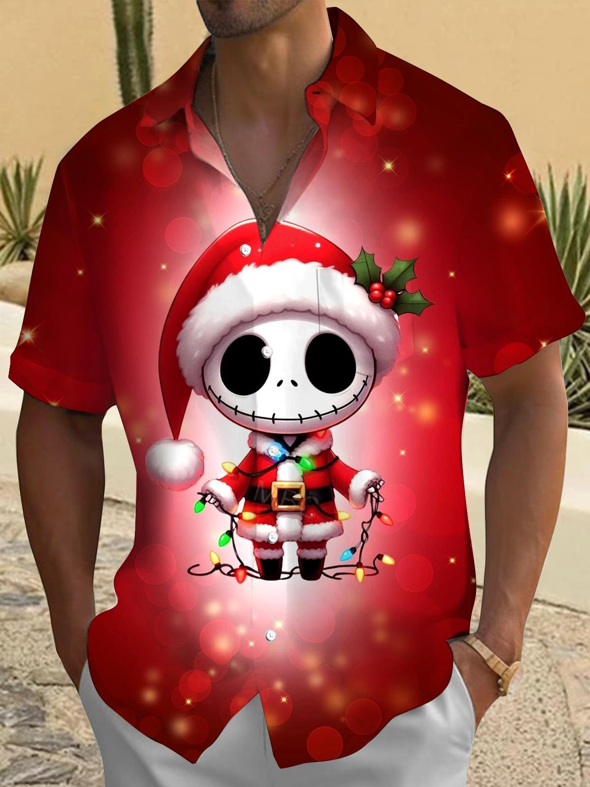 Christmas Print Men's Pocket Short Sleeve Shirts