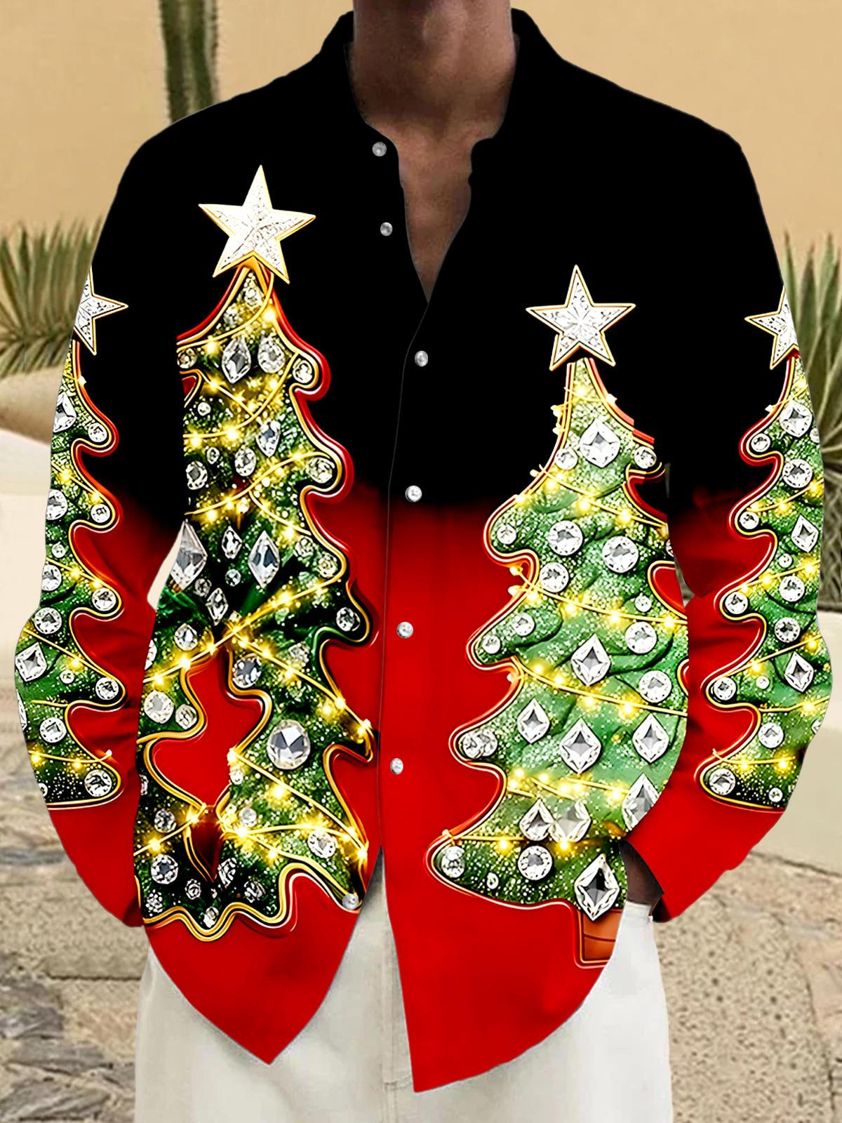 Christmas Tree Men's Pocket Long Sleeve Shirts