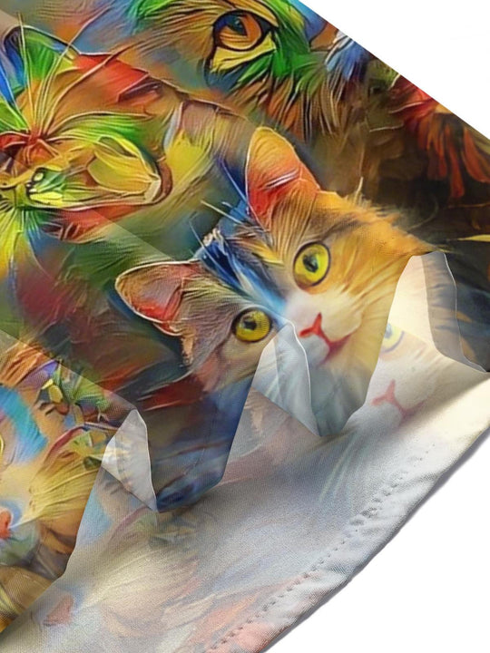 men's cat print shirt summer vacation