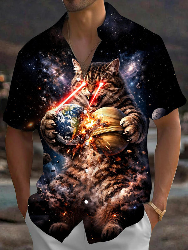 Dark Cat Earth Men's Pocket Short Sleeve Shirts
