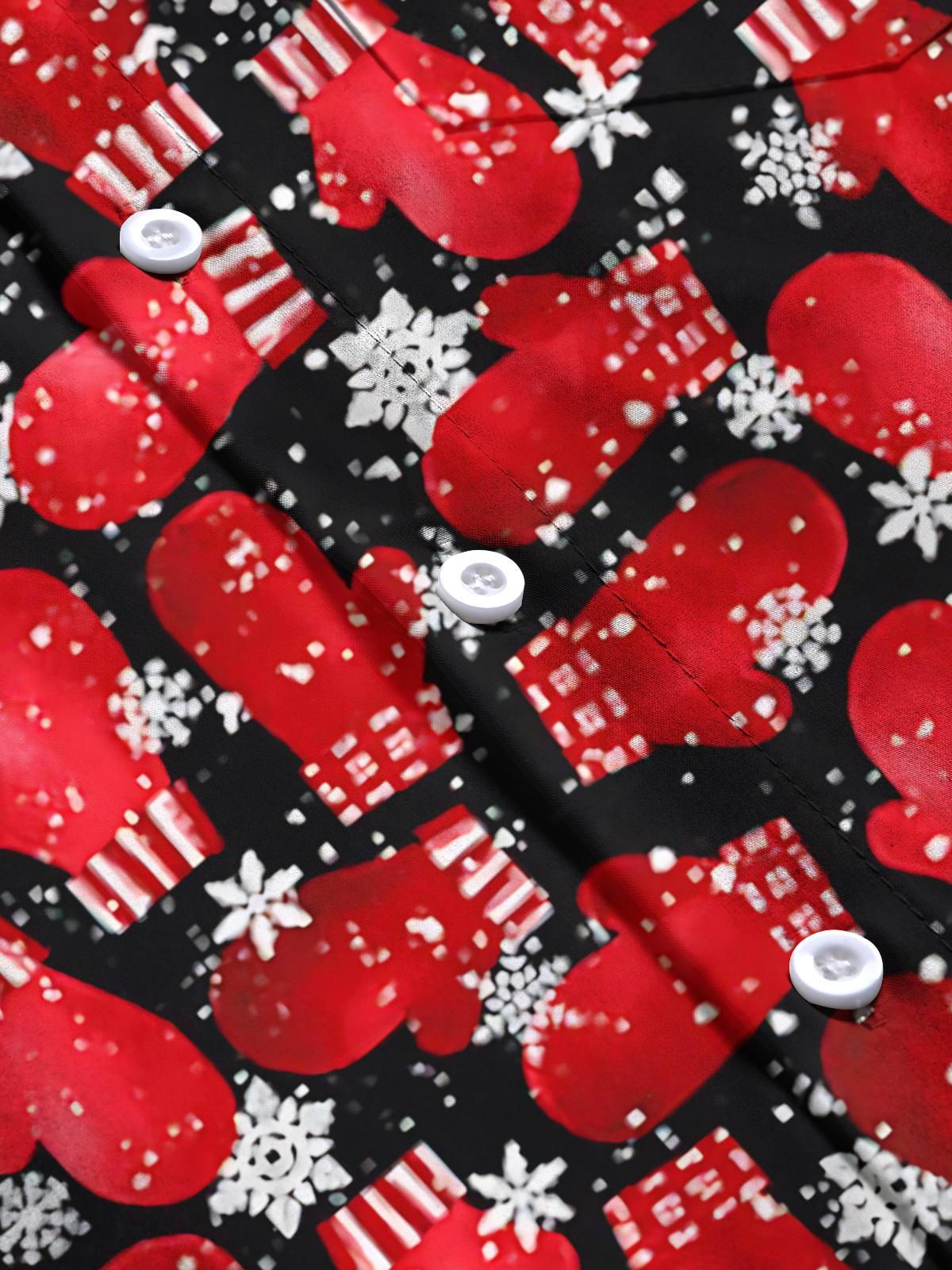 Christmas Red Glove Print Men's Pocket Short Sleeve Shirts