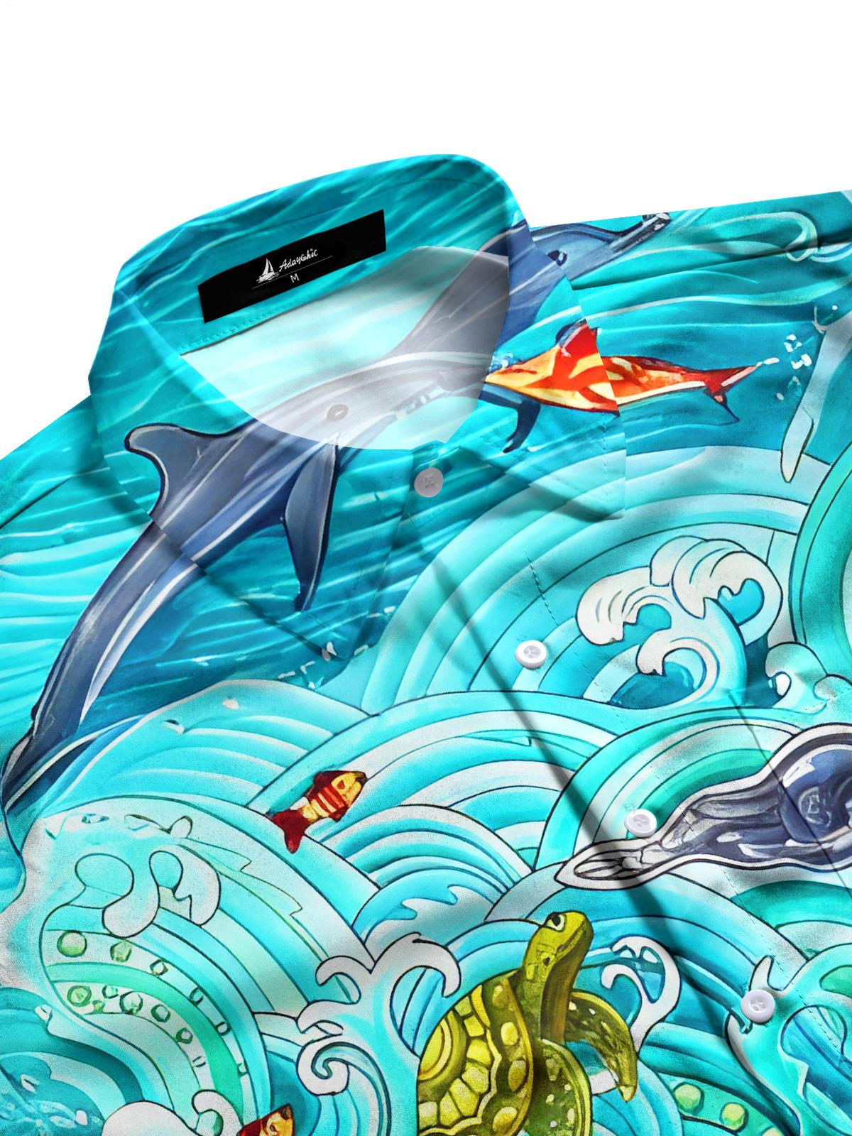 Funny Marine Life Swirl Men's Pocket Long Sleeve Shirts