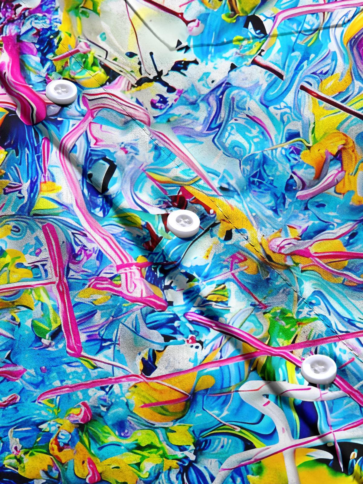 Abstract Line Art Print Men's Pocket Short Sleeve Shirts