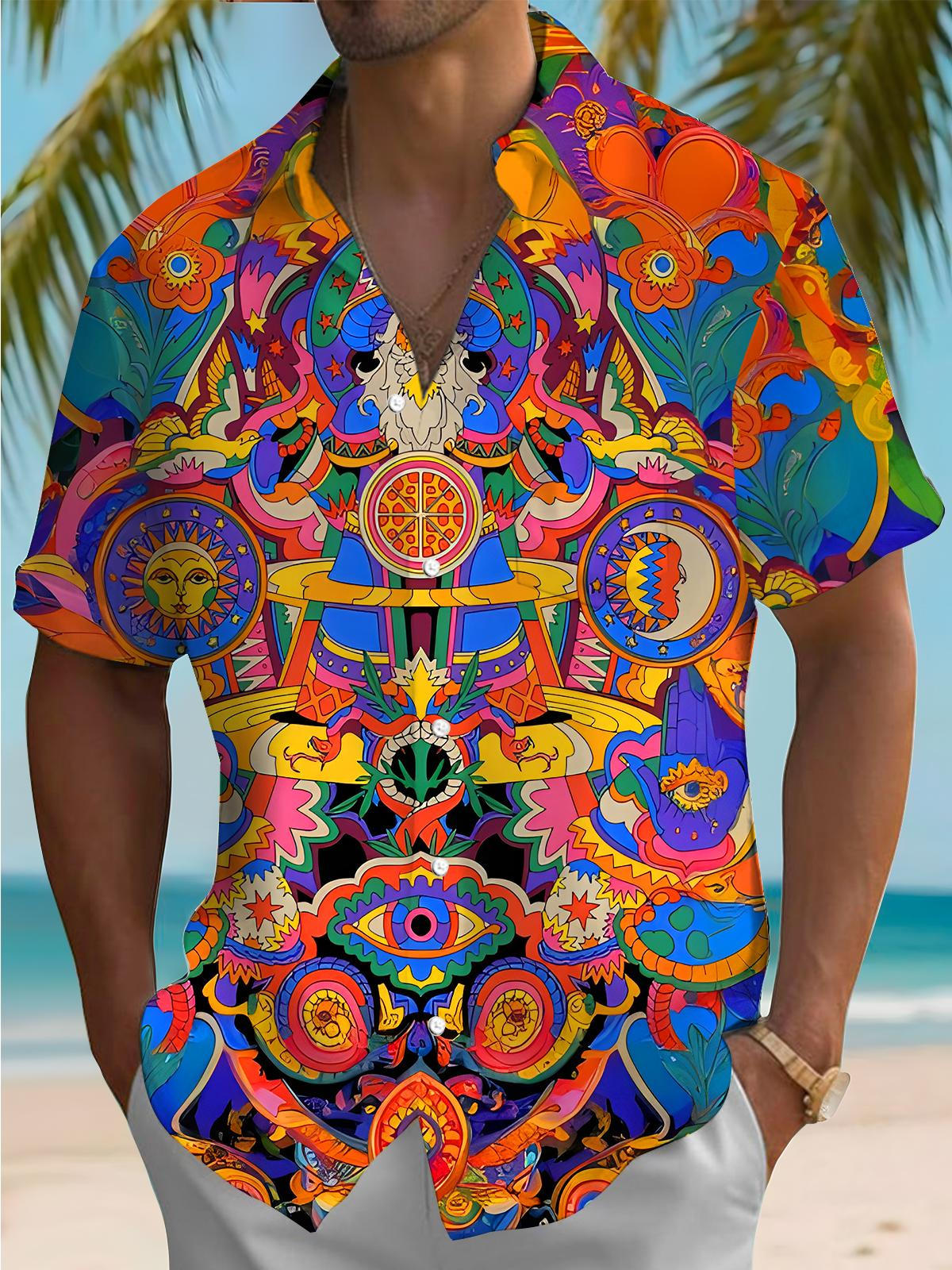 Art Abstract Carnival Eyes Men's Pocket Short Sleeve Shirts