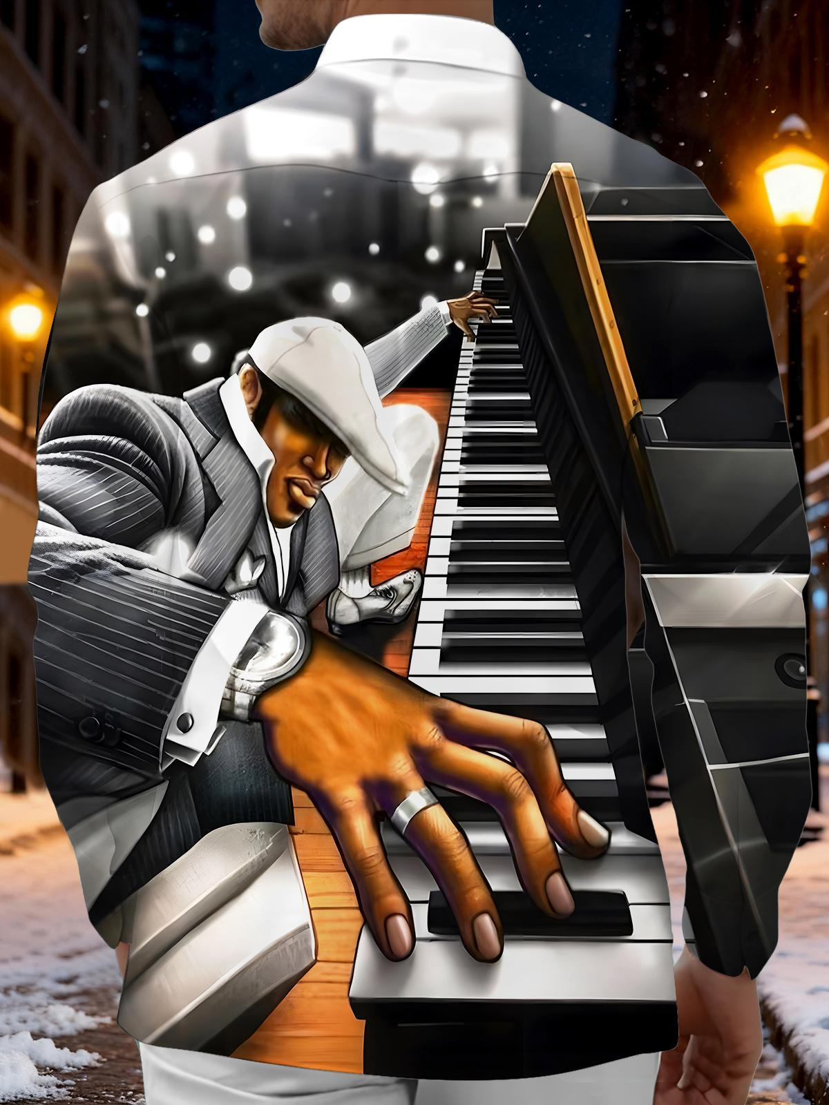 Piano Men's Pocket Long Sleeve Shirts