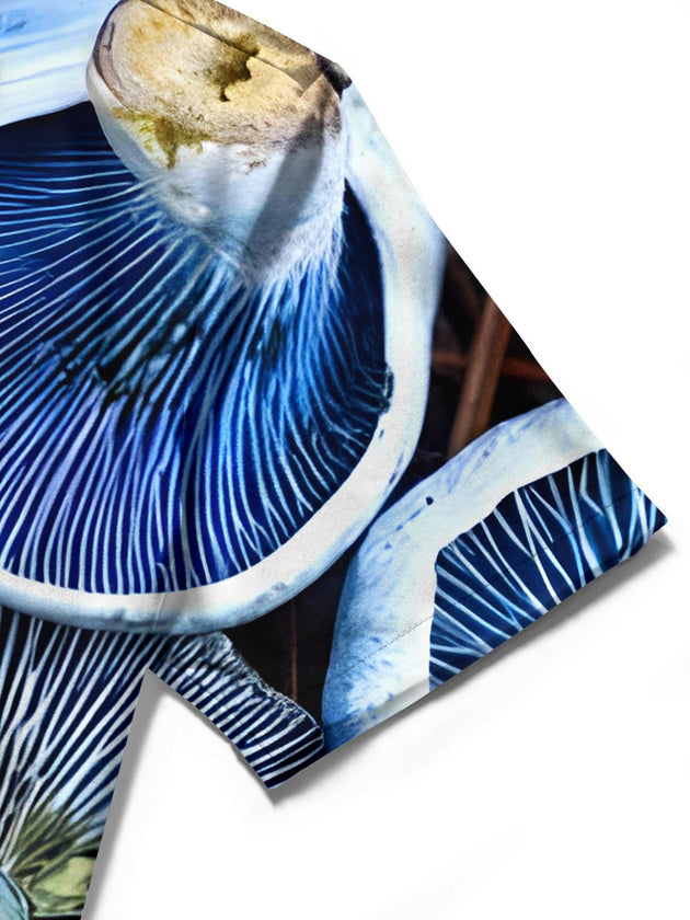 men's mushroom print shirt close-up short sleeve
