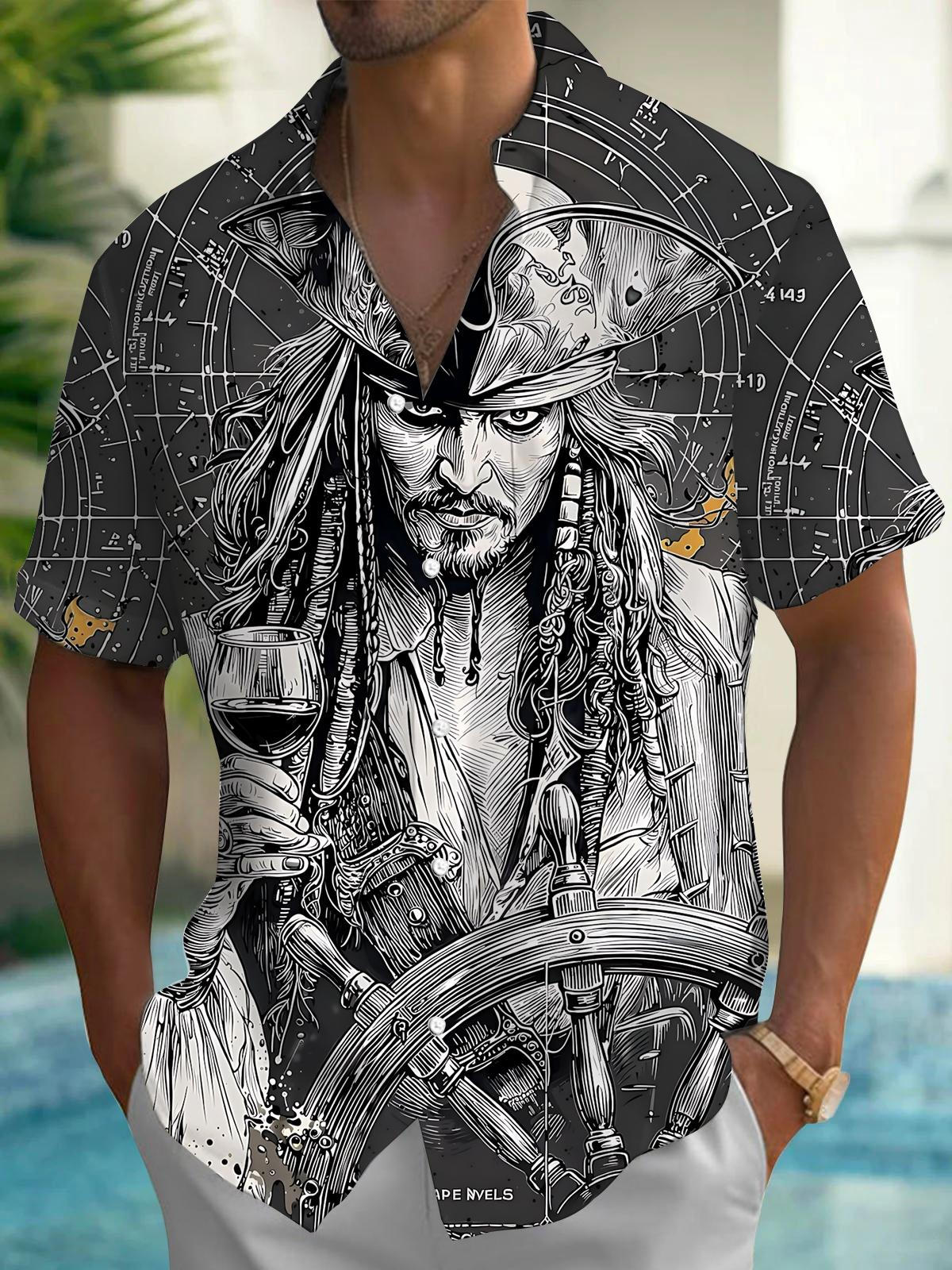 Pirate Print Men's Pocket Short Sleeve Shirts