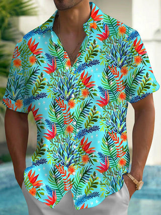 Hawaiian Tropical Floral Plant Men's Pocket Short Sleeve Shirts