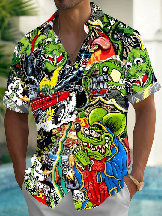 Men's funny print short sleeve pocket shirt front view