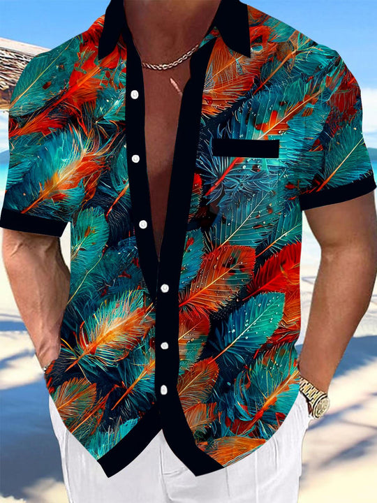 men's short sleeve patterned shirt front view