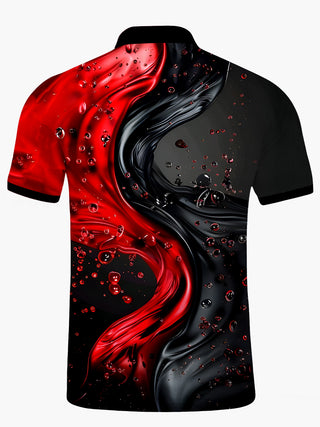 Men's abstract water drop print short sleeve polo shirt back view