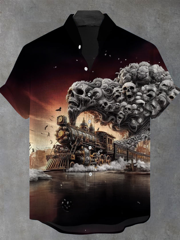 men's skull print shirt front view