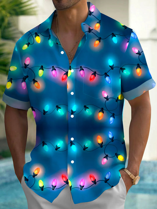 Men's Christmas Light Short Sleeve Shirt Front View Holiday Party