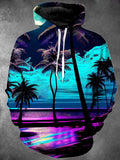 Coconut Tree Long Sleeve Hooded Pocket Men's Top