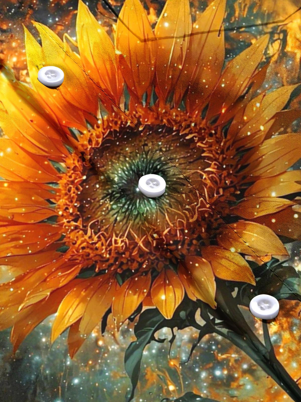 Sunflower Starry Sky Print Men's Pocket Short Sleeve Shirts