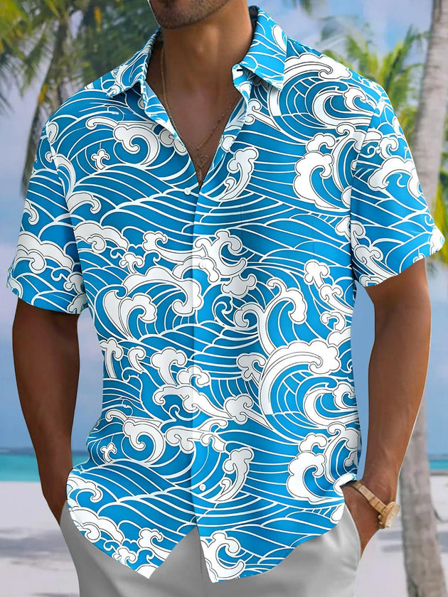 Hawaiian Sea Wav Men's Pocket Short Sleeve Shirts